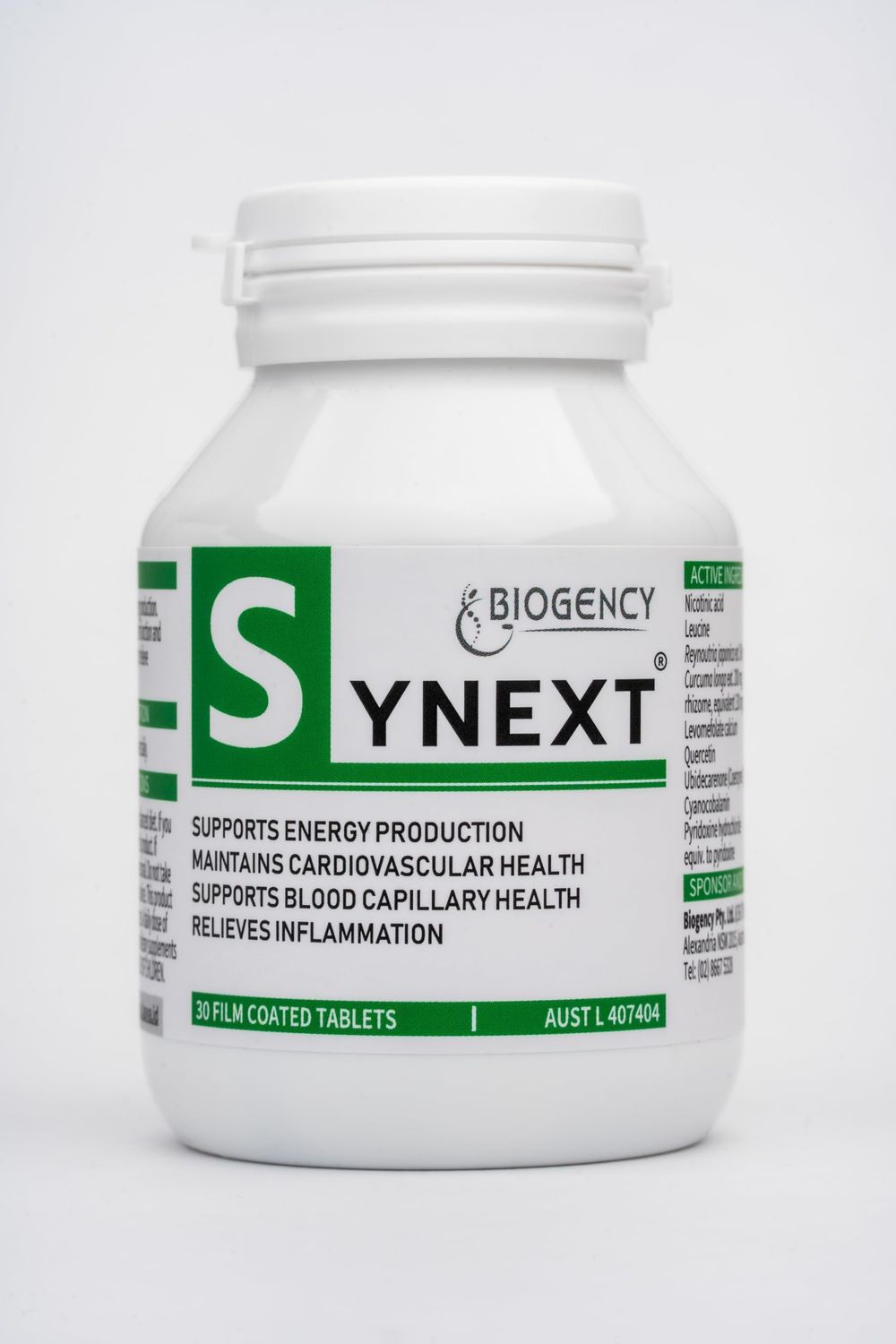 Biogency Synext NAD Supplement 30 Tabs Supports Energy Made in Australia