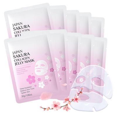 ARCHIDATE Collagen Face Mask, 10Pcs Sakura Deep Collagen Anti Wrinkle Lifting Mask, Deep Moisture, Shirnk Pore, Improves Rough Skin, Overnight Hydrogel Collagen Mask Reduce Fine Line, Firm Skin