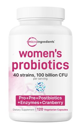 Women s Probiotics 100 Billion CFU, 120 Veggie Capsules 40 Strains with Cranberry, Hibiscus, D-Mannose, More Extra Strength Synbiotic Enzyme Complex Supports Vaginal Flora Gut Health