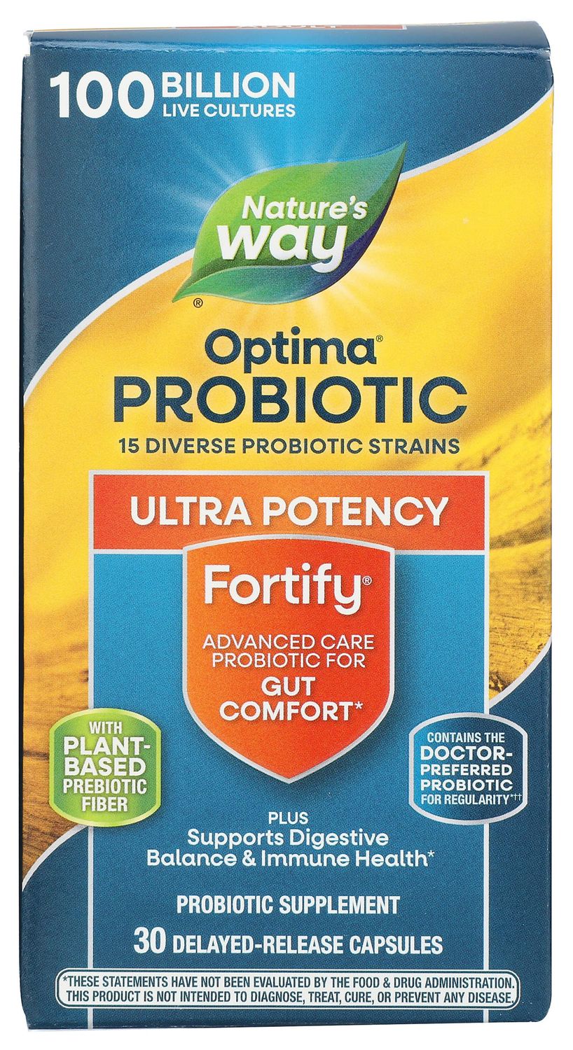 Nature&#39;s Way Natures Way Fortify Optima Daily Probiotic, 100 Billion, 15 Strains, Prebiotic, 30 Capsules, 30 Count