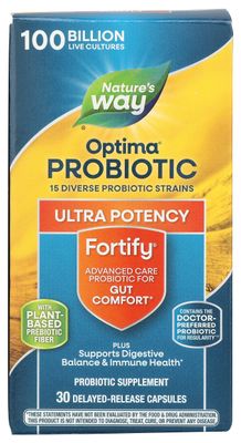 Nature&#39;s Way Natures Way Fortify Optima Daily Probiotic, 100 Billion, 15 Strains, Prebiotic, 30 Capsules, 30 Count