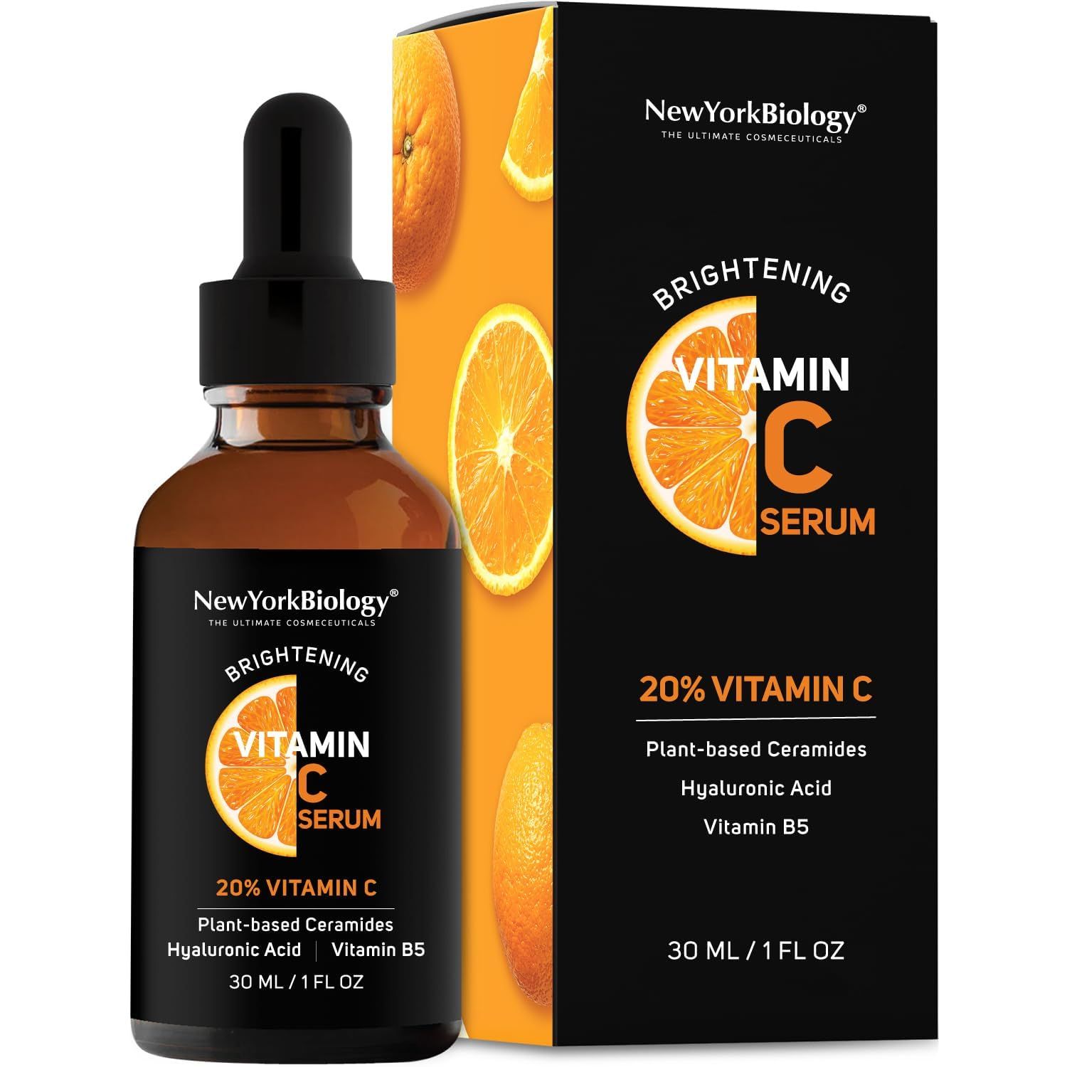 New York Biology Vitamin C Serum for Face with Hyaluronic Acid and 20 Vitamin C - 1 Fl oz - Moisturizing Anti Aging Face Serum for Dark Spots, Dark Circles, Fine Lines and Wrinkles