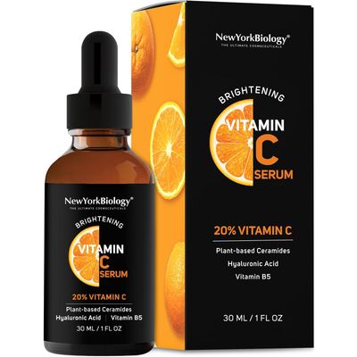 New York Biology Vitamin C Serum for Face with Hyaluronic Acid and 20 Vitamin C - 1 Fl oz - Moisturizing Anti Aging Face Serum for Dark Spots, Dark Circles, Fine Lines and Wrinkles