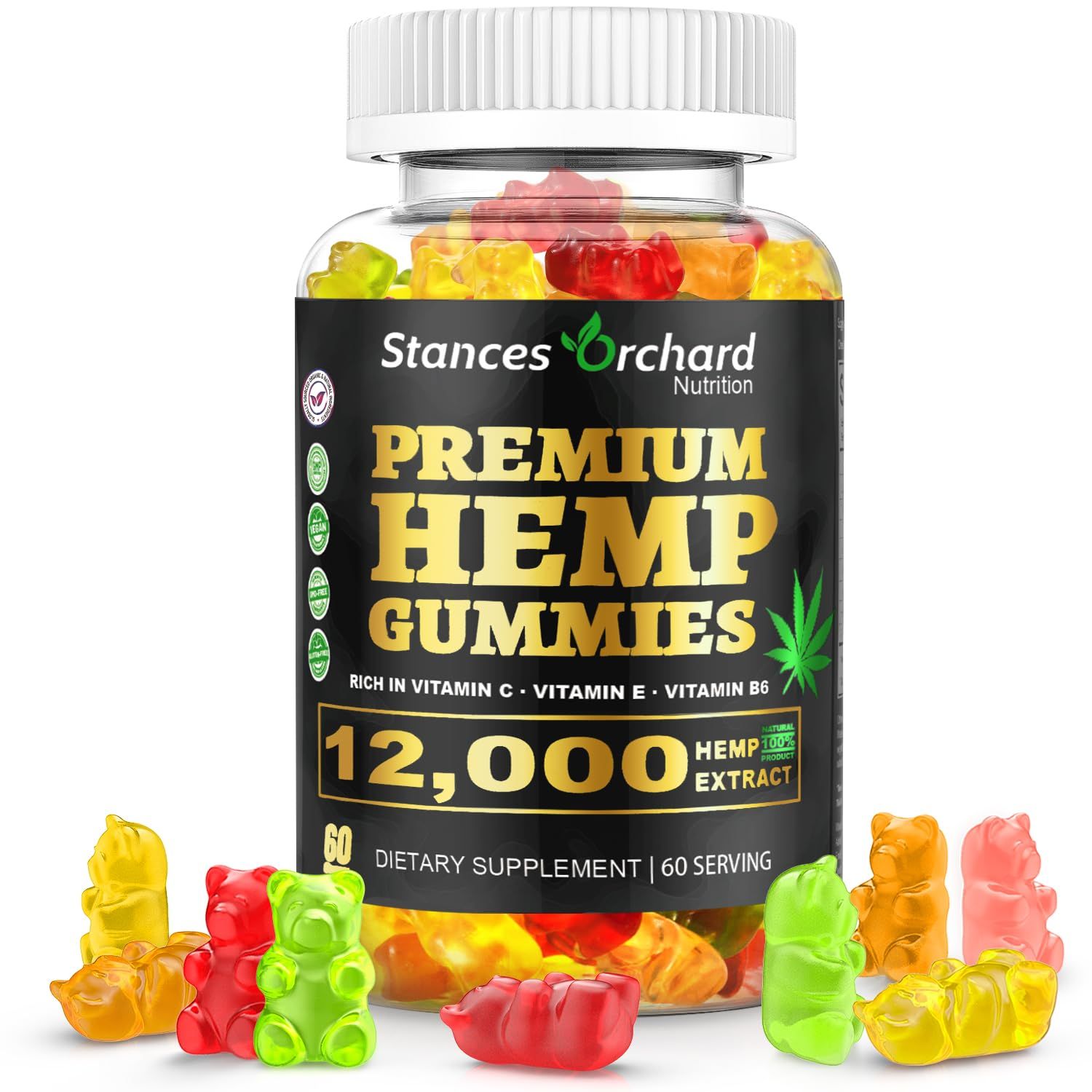 Hemp Gummies Natural Harmony - Extra Strength Hemp Gummies for Balanced Mood and Wellness - Organic, Vegan, Sugar Free - 60 Count, 2-Month Supply