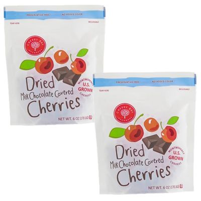Cherry Bay Orchards Milk Chocolate Covered Cherries (2 Pack 6oz Bags, 12oz Total) - All Natural Dried Tart Cherries in a Resealable Bag - No Artificial Colors or Preservatives, Kosher Certified