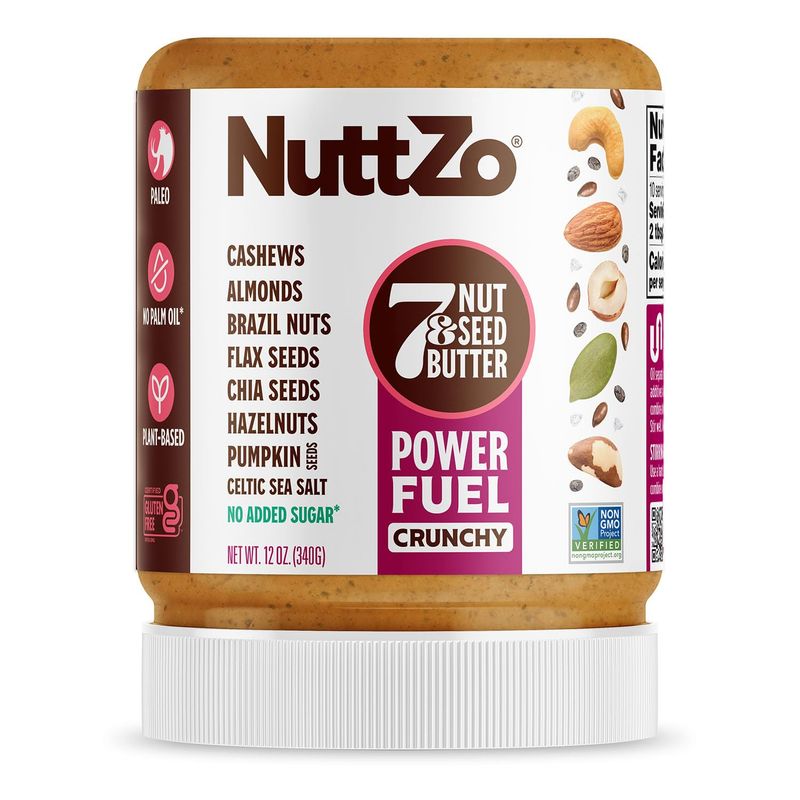 NuttZo Natural Power Fuel Crunchy 7 Nuts Seeds Butter Paleo and Keto Friendly Peanut Gluten Free, Kosher, No Added Sugar or Oil 12 oz Jar