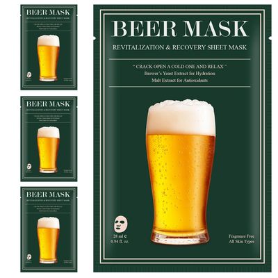 4 Pack Groomsmen Gift for Beer Lovers Skincare Face Mask - Beer-Inspired Face Mask Hydrating Revitalizing Skincare Fun Gift for Beer Lovers Beer Girls, Mom, Father&#39;s Day, Bachelor Parties, Dads