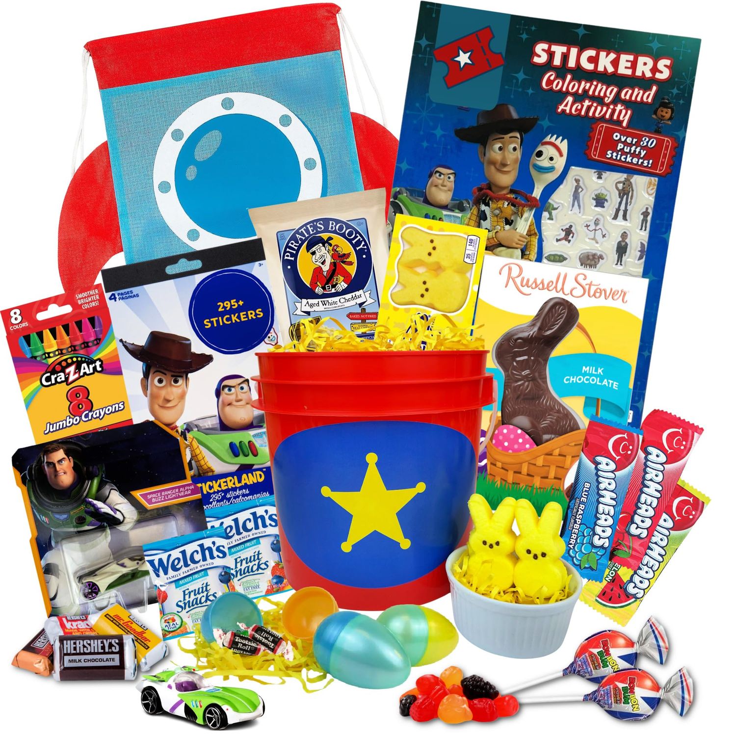 Easter Gift Basket With Cartoon Theme For Kids, Boys, Girls - Already Filled With Easter Eggs, Candy, Chocolate, Prefilled Easter Care Package