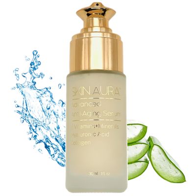 SKIN AURA Advanced Anti-Aging Serum - All-In-One Formula Visibly Improves Wrinkles, Fine Lines Age Spots with 5 Vitamins Minerals, Hyaluronic Acid Collagen Peptides - 30ml (1oz)