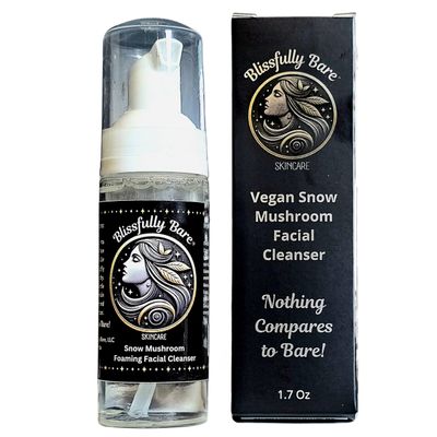 Blissfully Bare Snow Mushroom Foaming Facial Cleanser, Anti-Aging, Hydrating, Non-Drying with Ginseng, Aloe, Cucumber, Panthenol with No Phthalates or Parabens, Cruelty-Free, Clean Skincare
