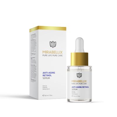 Mirabellix Anti-Aging Retinol Serum 30ml - With Peptide, Resveratrol Vitamin A - Reduces Fine Lines Wrinkles, Improves Skin Elasticity Even Tone - For Dry, Oily Normal Skin