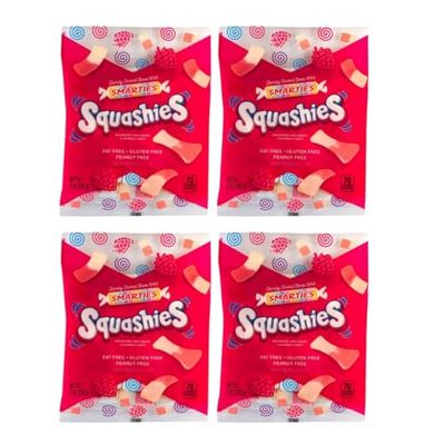 Smarties Squashies Pack of 4 Foam Candy Gluten Free Peanut Free Perfect for Birthday Halloween Party Favors Raspberry Cream Flavored 5 oz Candy Bags
