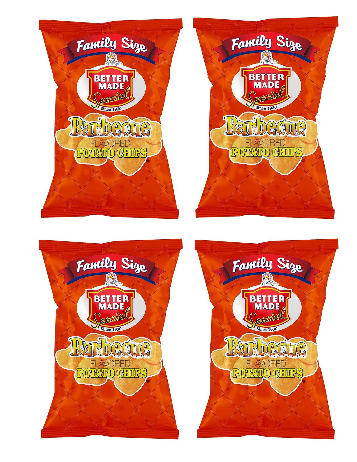 Better Made Special Potato Chips - (4) x 8.5-10oz Bags - (Pack of 4) - Choose Your Flavor! (BBQ) - Crispy, Crunchy, Salty Snacks Made From Fresh Potatoes - Gluten Free - Family Owned and Operated