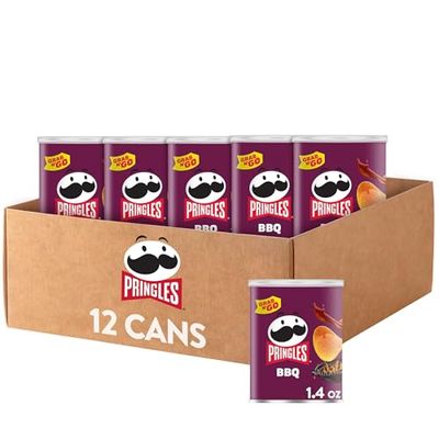 Pringles Potato Crisps Chips, Lunch Snacks, Office and Kids Snacks, Grab N&#39; Go, BBQ (12 Cans)