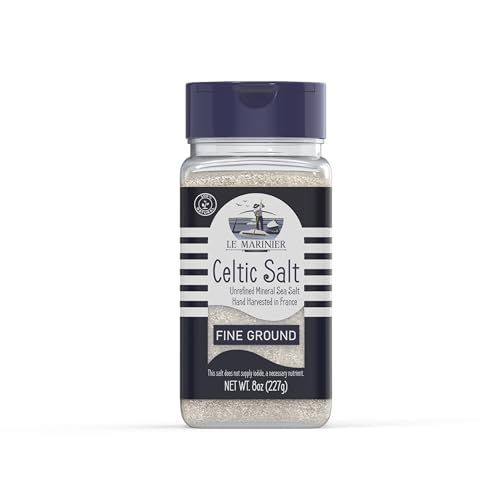 Le Marinier French Sea Salt Fine Ground, 8oz. Mineral Rich 100 Natural and Unrefined. Refillable Salt Shaker. Sea Salt Organic with Vital Minerals. Hand Harvested Fine Sea Salt (8oz Fine Ground)