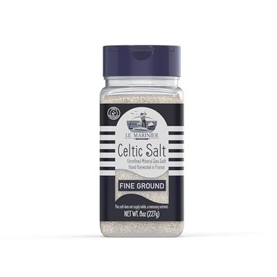 Le Marinier French Sea Salt Fine Ground, 8oz. Mineral Rich 100 Natural and Unrefined. Refillable Salt Shaker. Sea Salt Organic with Vital Minerals. Hand Harvested Fine Sea Salt (8oz Fine Ground)