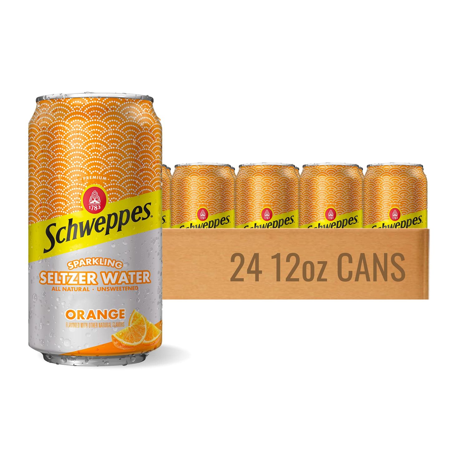 Schweppes Orange Sparkling Seltzer Water - 24, 12oz cans - Zesty Orange Flavor - Perfect Alone or Mixed - 24 Cans