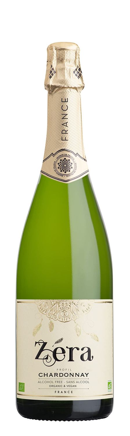 Z ra Non Alcoholic Wine - Sparkling White Chardonnay, 750mL Bottle Organic Alcohol Free Wine Made in France Green Apple White Pear Aromas Lemony Buttery Notes