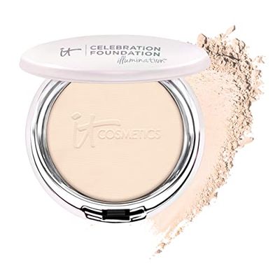 IT Cosmetics Celebration Foundation Illumination, Fair (W) - Full-Coverage, Anti-Aging Powder Foundation - Blurs Pores, Wrinkles Imperfections - 0.3 oz Compact