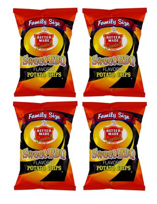 Better Made Sweet BBQ Potato Chips - Four (4) Pack - 8.5oz Family Size Bags - Crispy, Crunchy, Salty Snacks Made From Fresh Potatoes - Gluten Free - Family Owned and Operated
