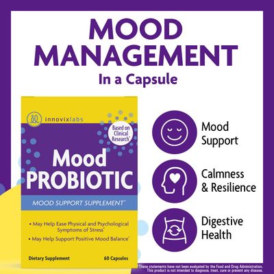InnovixLabs Mood Probiotic for Women Men, Clinically Studied Digestive Mood Support Supplement, Lactobacillus helveticus Rosell-52ND Bifidobacterium longum Rosell-175, 60 Capsules