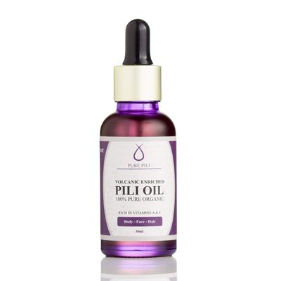 Pure Pili ORGANIC Pili Oil For Skin, Hair, Face, Nails, Beard Cuticles -100 Volcanic Enriched Anti Aging, Anti Wrinkle, Cold Pressed Moisturizer, 30 ml