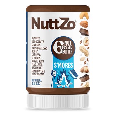 NuttZo S mores Nut Seed Butter - 16oz Creamy Blend with Peanuts, Cashews, Almonds, Graham Crackers, Dark Chocolate Marshmallows 5g Sugar, 6g Protein Nut Butter