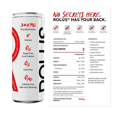 ROLUS Sparkling Citrus Electrolyte Hydration, 11.5 oz (12 pack), 345mg Electrolytes, No Sugar, No Caffeine, No Dyes