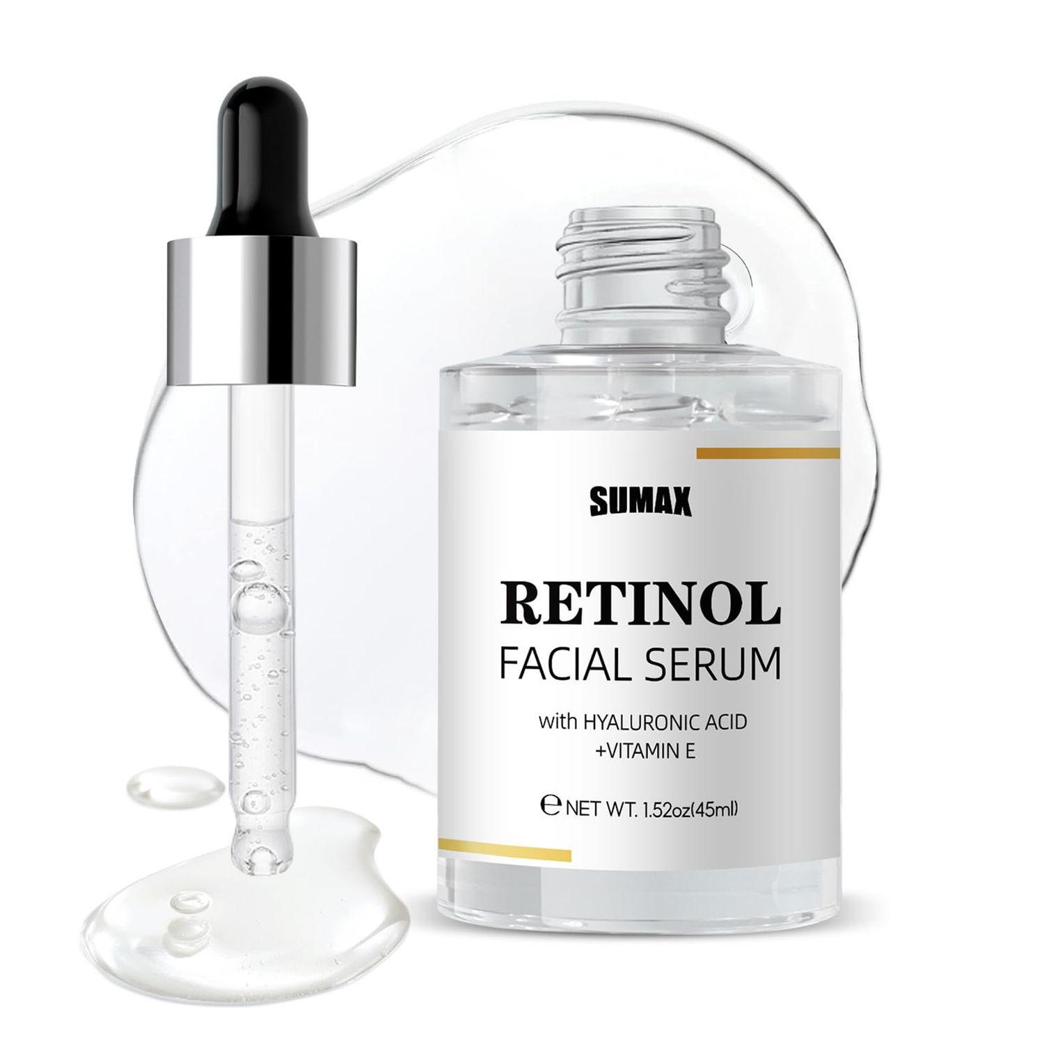 Retinol Serum for Face, Daily Anti Aging Facial Serum Skin Care Treatment with Hyaluronic Acid and Vitamin E, Smoothing Face Oil for Fine Lines and Wrinkles, Hydrating Serum for Even Tone 1.52 fl. oz