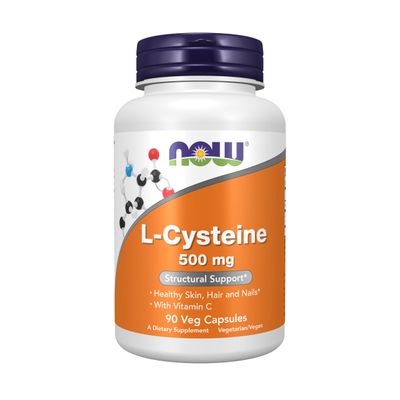 NOW Foods, L-Cysteine 500 mg, 90 Veg Capsules - Healthy Skin, Hair, and Nails with Vitaman C