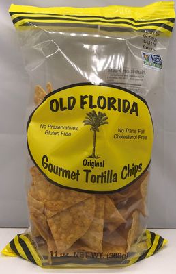 Old Florida Gourmet Original Tortilla Chips 11 oz, - PACK OF FOUR (4) - World Famous Gluten Free Non-GMO Thin And Crispy Tortillas - Authentic South Florida Snack, Yellow