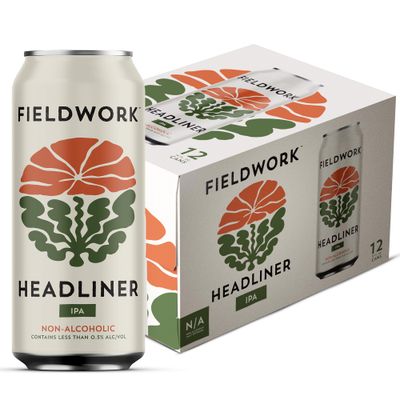 Fieldwork Non-Alcoholic Craft Beer 16 Fl Oz, Headliner IPA, Vegan, Low-Calorie, 12-Pack Cans