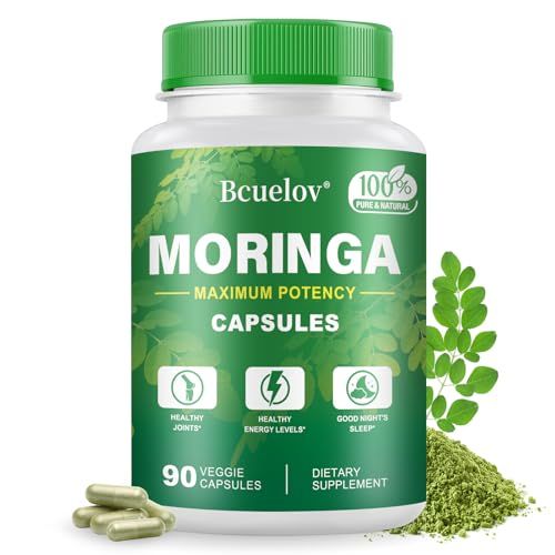 Moringa Capsules 800mg Pure Moringa Powder Capsules - Supports Energy, Skin Gut Health, Immune System - Green Superfood with Vitamins Amino Acids (90 Caps)
