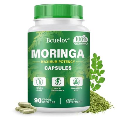 Moringa Capsules 800mg Pure Moringa Powder Capsules - Supports Energy, Skin Gut Health, Immune System - Green Superfood with Vitamins Amino Acids (90 Caps)
