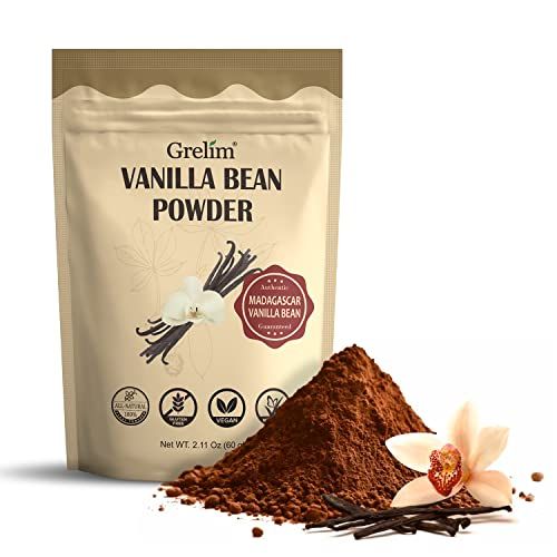 GRELIM Vanilla Bean Powder, 100 Pure Ground Madagascar Vanilla Powder Gluten-Free No Fillers or Additives Great for Baking, Coffee, Smoothies 2.11 Oz (60 g)