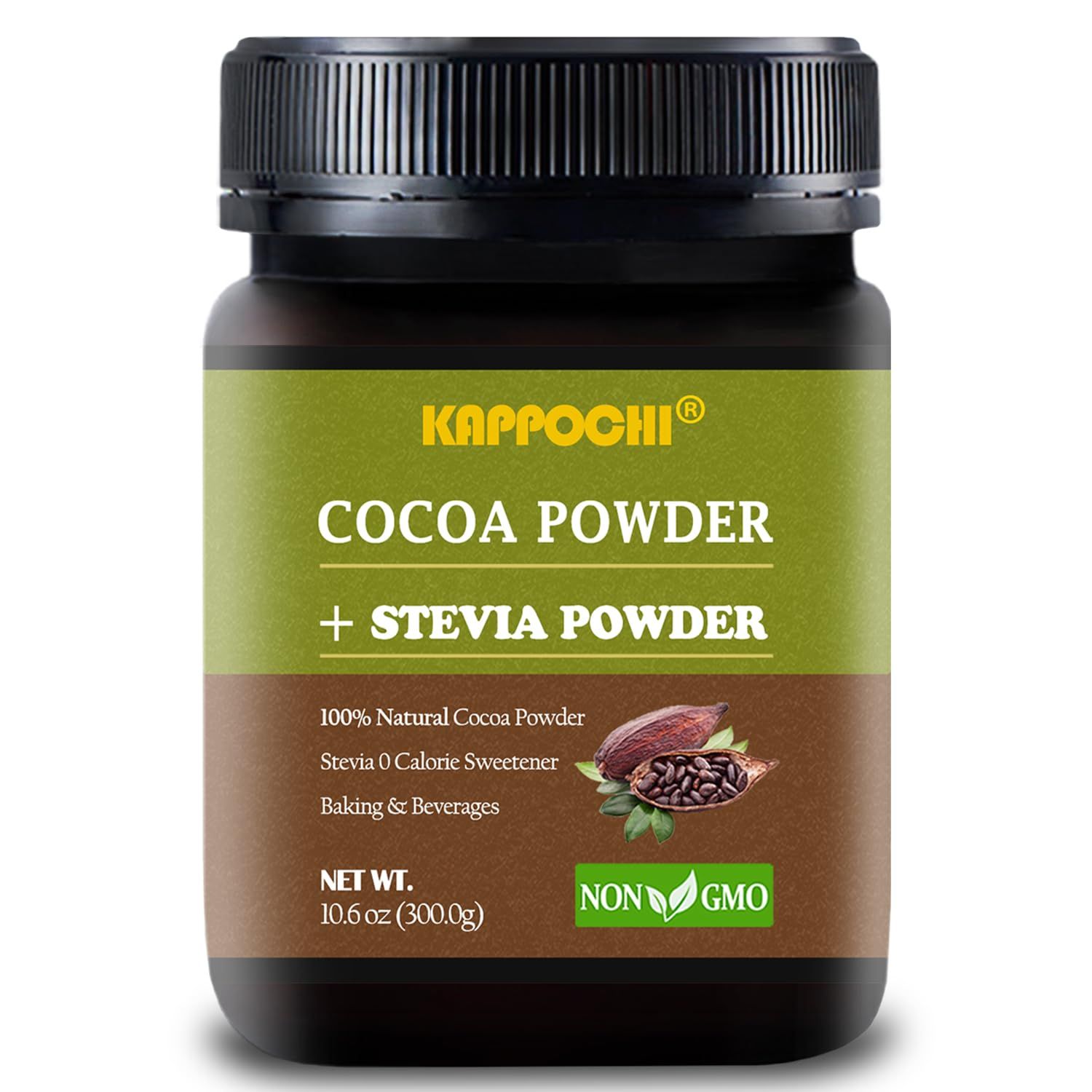 Cocoa Powder Stevia Mix, 0 Sugar Added, 0 Calorie Added, Cocoa Powder Stevia for Cooking Baking, Rich Chocolate Flavor, Gluten-Free, Stevia Sweetened Caocoa Powder (10.6 Ounces)