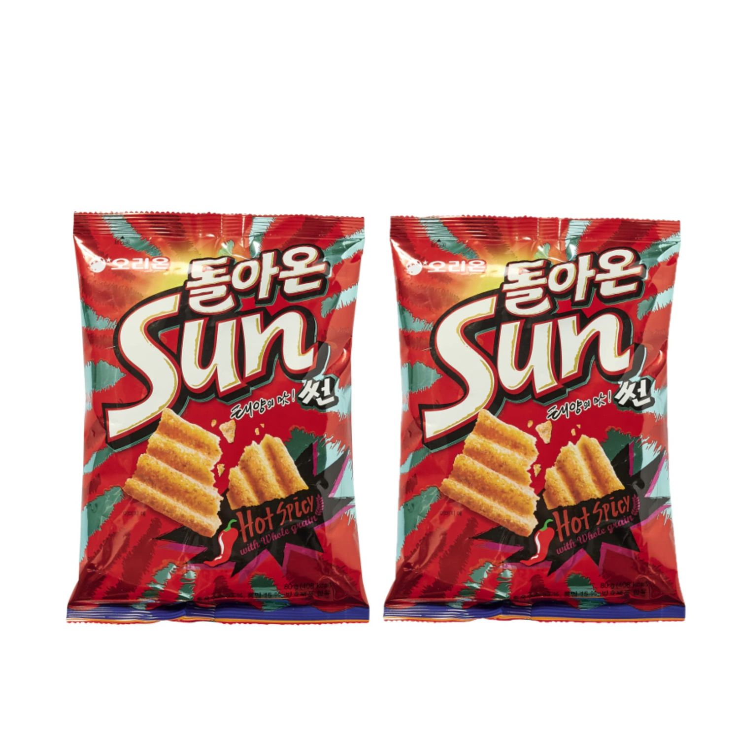 ORION SUNCHIP CORNCHIP BASED Garlic BaguetteHot Spicy (135G) Big Size Korean Chip (Sweet Spicy, Pack of 2)
