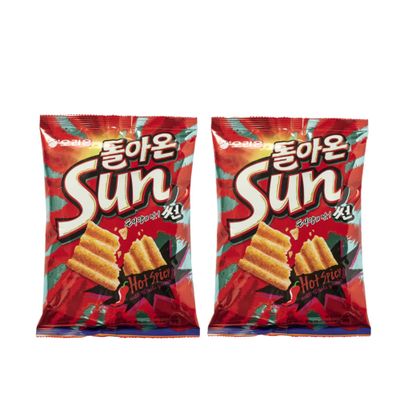 ORION SUNCHIP CORNCHIP BASED Garlic BaguetteHot Spicy (135G) Big Size Korean Chip (Sweet Spicy, Pack of 2)