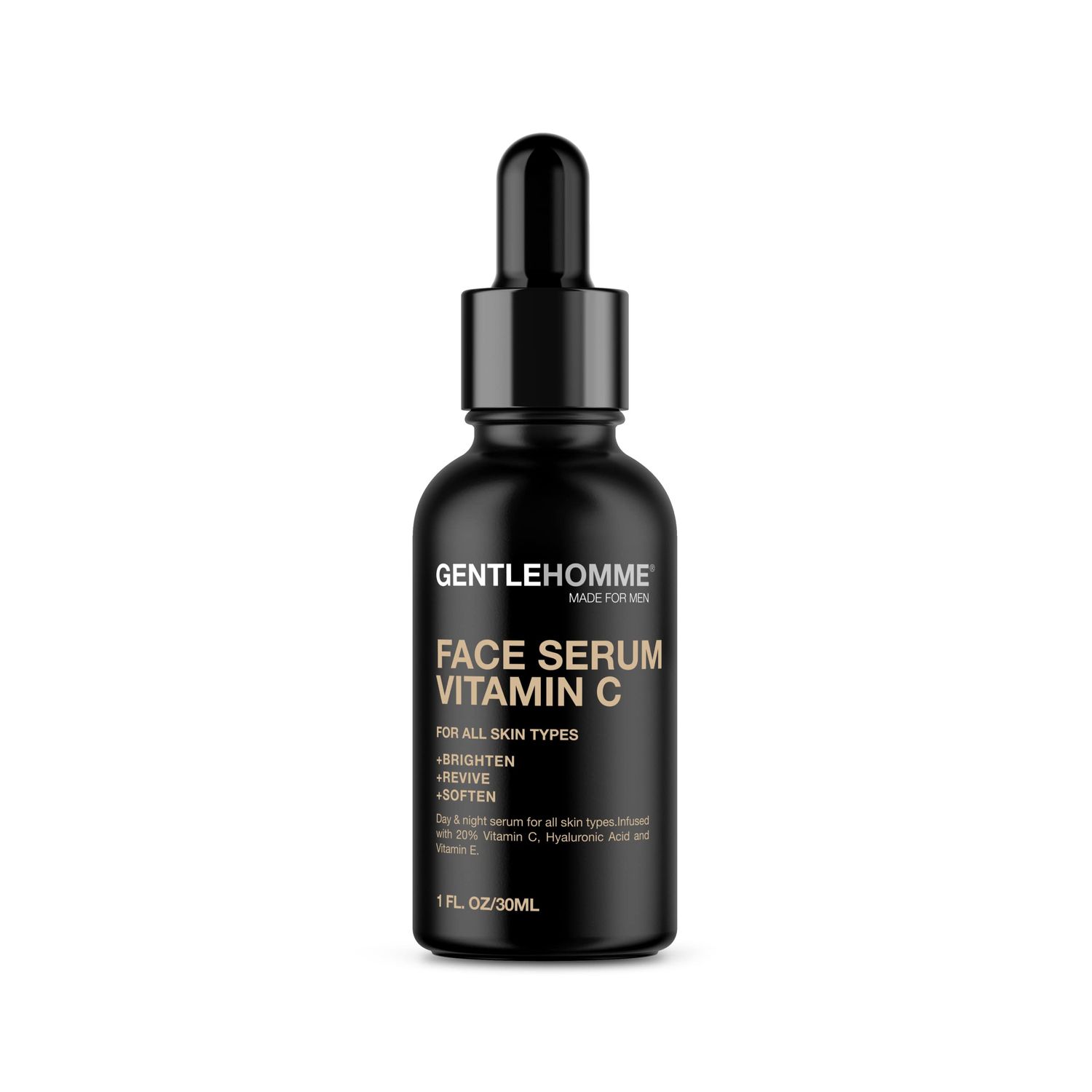 Gentlehomme - Vitamin C Face Serum - Men s Facial Serum - With 20 Vitamin C, Hyaluronic Acid Vitamin E - Helps Brighten, Revive Soften Skin - Day Night Serum - All Skin Types - Vegan - 1oz