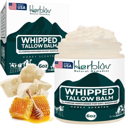 Beef Tallow Balm - Natural Grass Fed Whipped Tallow and Honey All Purpose Balm - Moisturizing Face and Body Lotion for Eczema, Cracked, Dry, Itchy, Irritated Skin - Skin Repair Skincare Made in USA