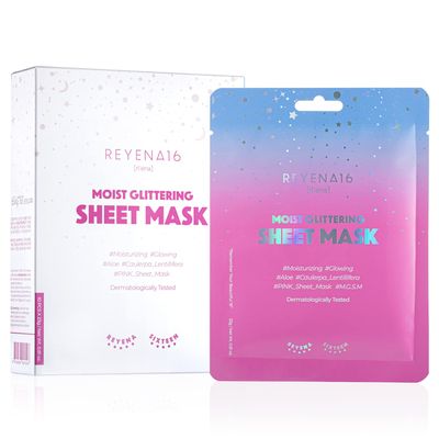 REYENA16 Moist Glittering Sheet Mask - Moisture Glow Facial Mask with Aloe Seaweed Extracts - Restore Skin&#39;s Vitality and Shine - Dermatologically Tested, 10 Sheet