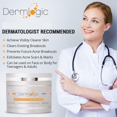 Acne Treatment Pads- Contains Salicylic, Glycolic, Lactic Acid for Face Body. Clears Away Clogged Pores, Oily Skin Cystic Breakouts. Removes Dark Spots, Blackhead Whitehead Pimples