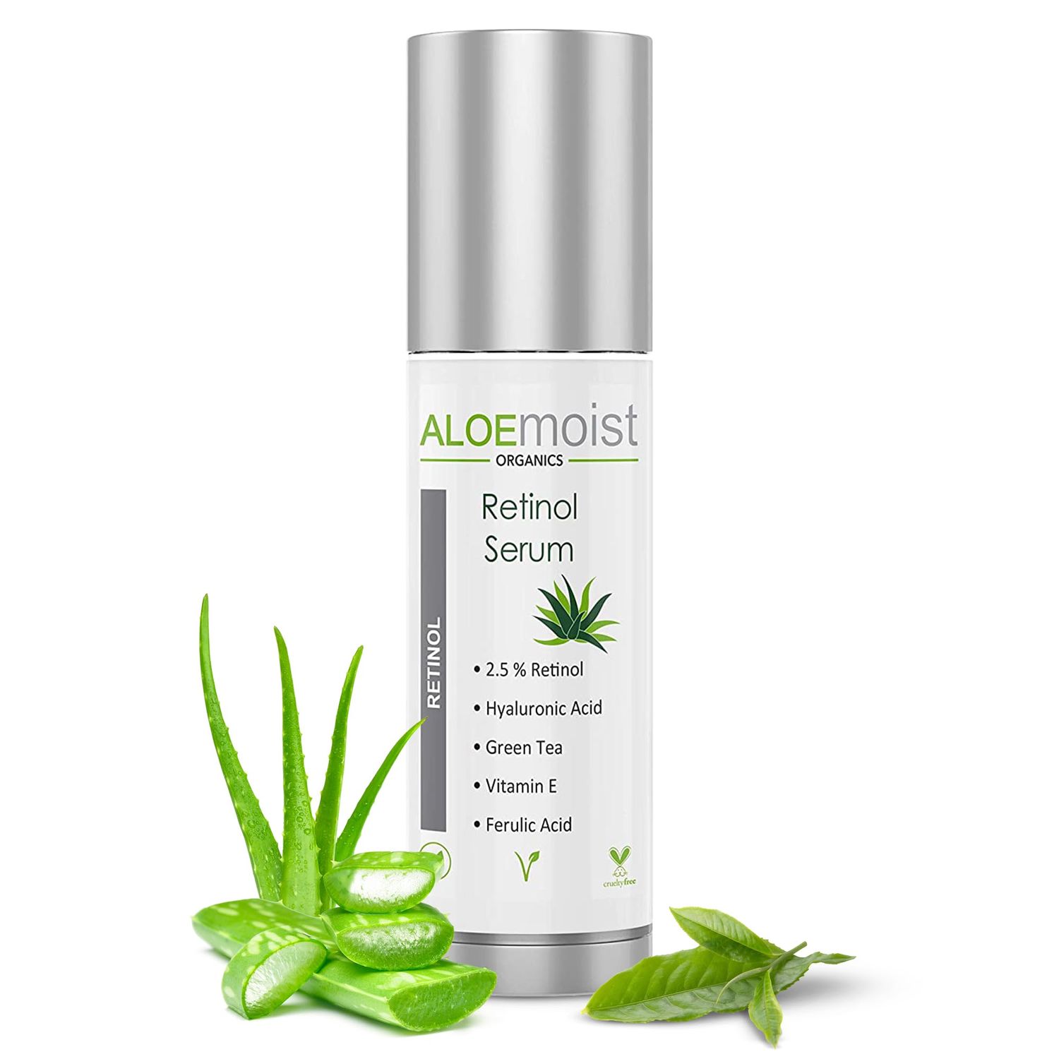 Aloemoist 2.5 Retinol Serum for Face Hyaluronic Acid, Aloe Vera, Vitamin E Oil, Jojoba Oil, Vitamin C Serum - Face Toner, Pore Minimizer, Acne Treatment, Reduces Wrinkles Fine Lines, Age Spots .5oz