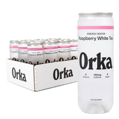 Orka Energy Water - Sugar-Free, Zero-Calorie, Non-Carbonated Caffeinated Water (12oz Cans, Raspberry White Tea) 150mg Natural Caffeine Natural L-Theanine for Jitter-Free Focus Energy