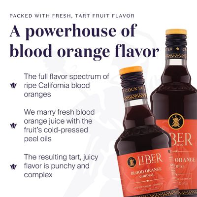 Liber Co. Blood Orange Cordial (12.7 oz) - Craft Cocktail Mixer Made with California Moro Blood Oranges Cold-Pressed Essential Oil - Perfect for Margaritas, Spritzes Mocktails