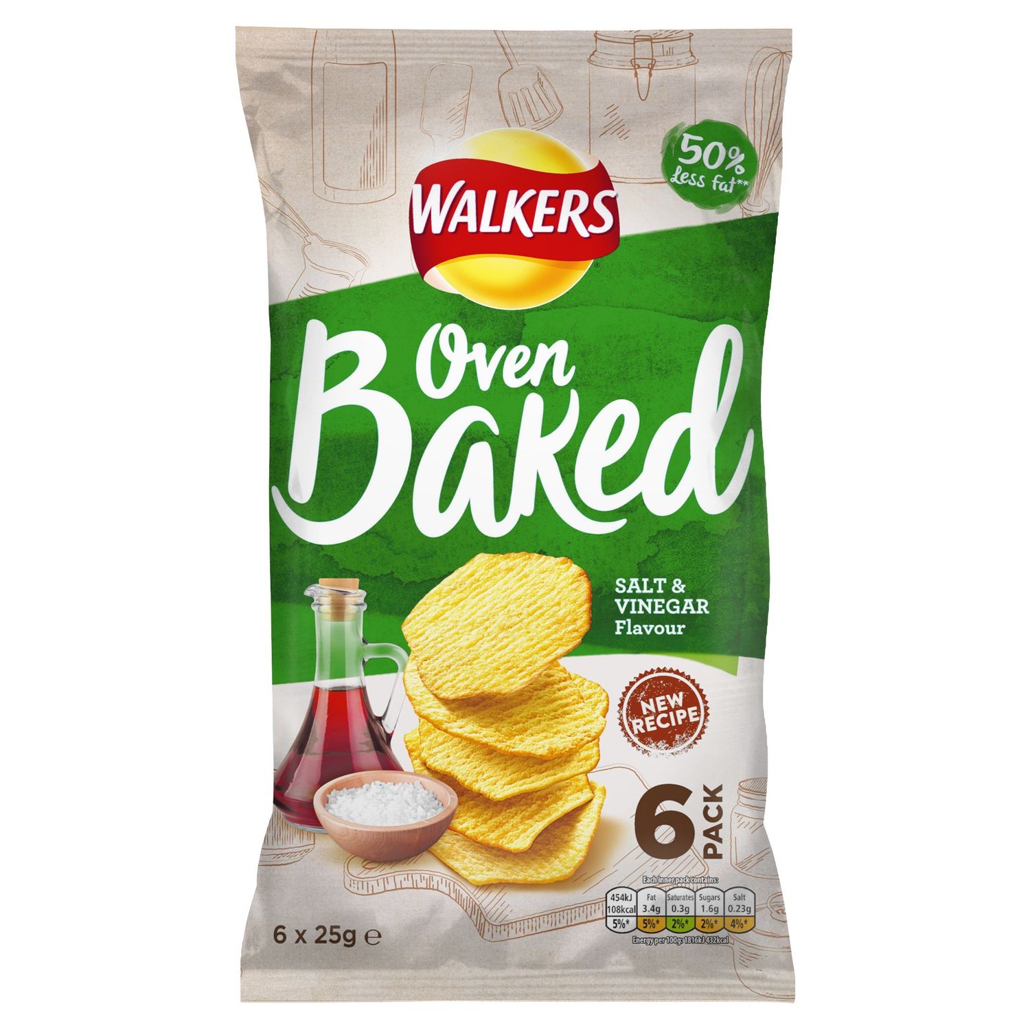 Walkers Baked Salt Vinegar Crisps 6 X 25G