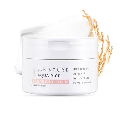S.NATURE AQUA RICE CLEANSING BALM Korean Makeup Remover, Vegan, Facial Cleanser and Cleansing Balm, Rice water Rice Bran Oil Based For All Skin Types (90ml 3.04 fl oz)