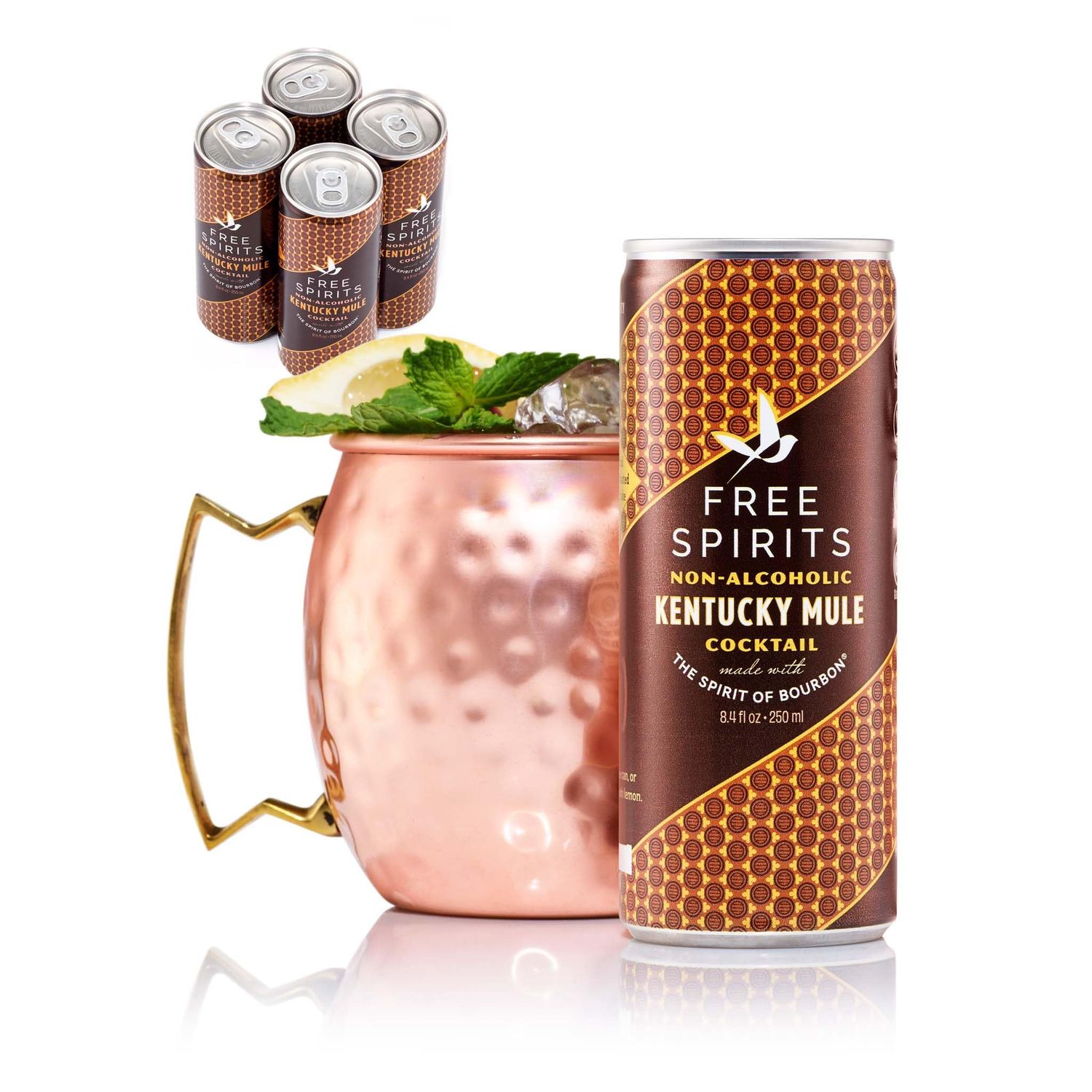 Free Spirits Kentucky Mule - Non-Alcoholic Cocktail - Mixed Ready To Drink Mocktail - Low Sugar, Real Fruit Juice, B-Vitamins - Award-Winning - 8.4 fl oz Cans (4 Pack)