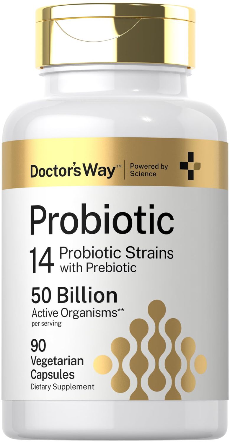 Doctor&#39;s Way Probiotic Supplement 50 Billion Active Organisms 90 Capsules 14 Strains with Prebiotic for Men and Women Vegetarian, Non-GMO, Gluten Free
