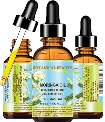 Botanical Beauty MORINGA OIL Moringa oleifera WILD GROWTH Himalayan. 100 Pure Natural Undiluted Virgin Unrefined 0.5 Fl.oz.- 15 ml for Face, Skin, Hair, Lip, Nails